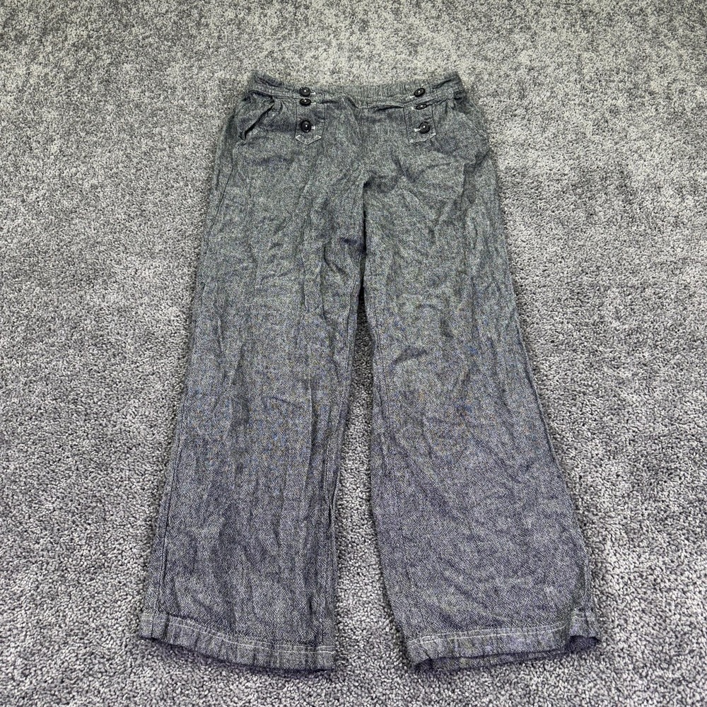 Maurices Pants Womens L Gray Linen Blend Wide Leg Elastic Waist Cuffed Casual